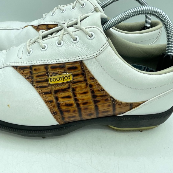 Footjoy DRYJOYS Men's 9 Croc Golf Cleats SoftSpikes 53570 White Leather OptiFlex - Picture 6 of 13